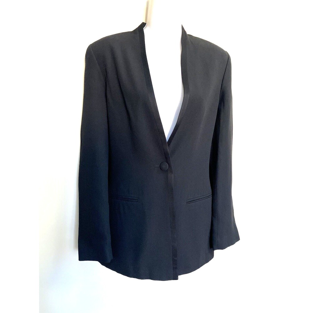 Mondi Stylish Collarless Black‎ Jacket Blazer~Lined~ 40~ Made in Germany